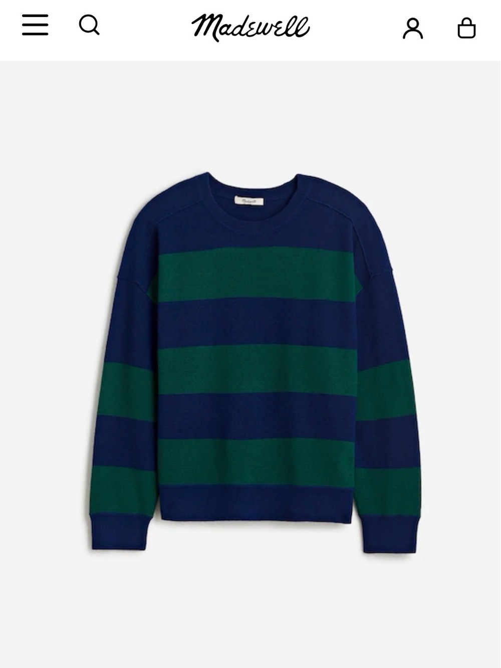 Madewell Navy and Green Striped Crewneck Sweater